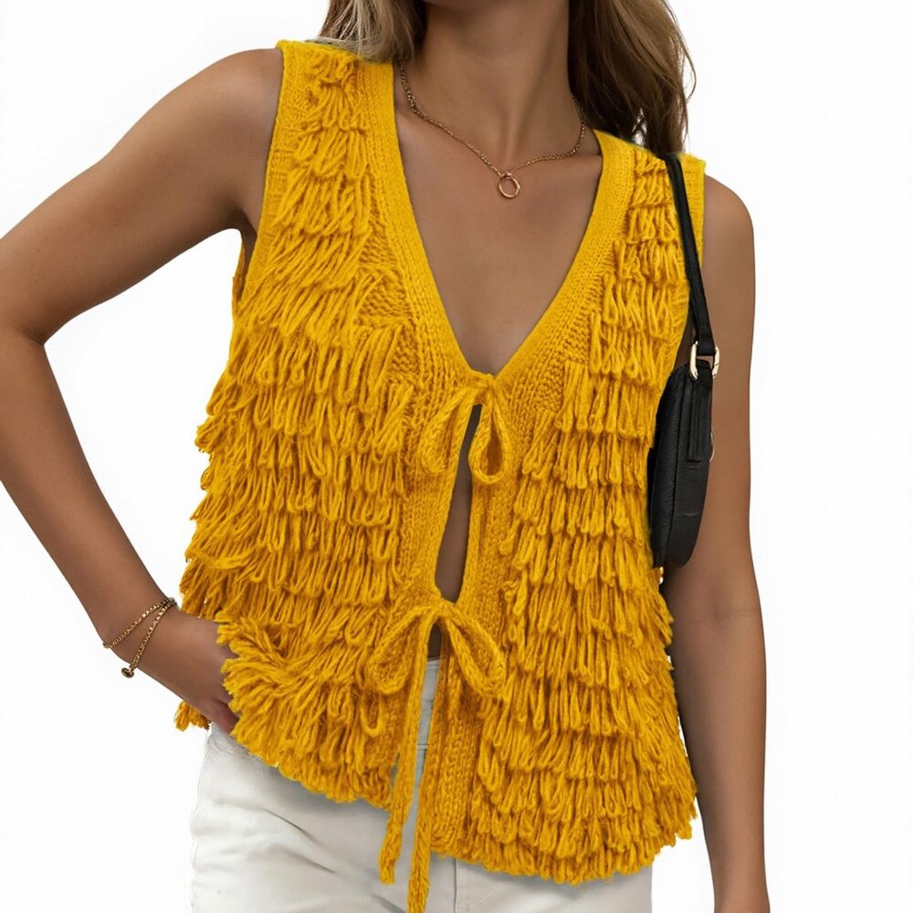 XL Yellow Messic Sleeveless Knit VestSweater